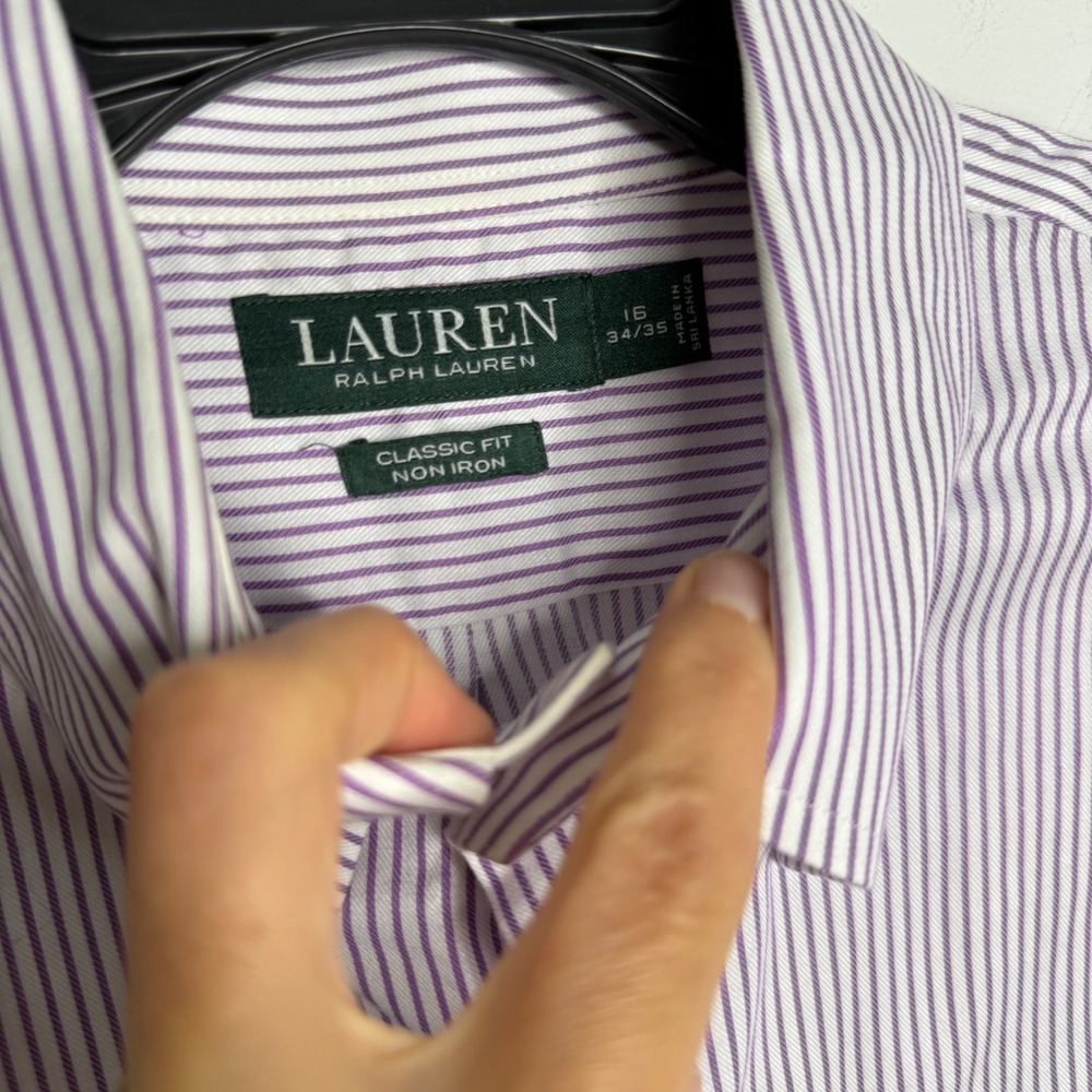 Lauren Ralph Lauren Men Classic Fit Non Iron Striped Dress Shirt Purple 16 34/35 - Picture 4 of 6